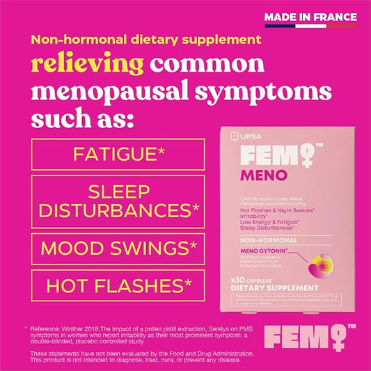 FEM Meno Menopause Supplements for Women - Non-Hormonal Menopause Relief for Hot Flashes & Night Sweats - Hormone Balance Support for Sleep, Mood & Energy - 30 Capsules