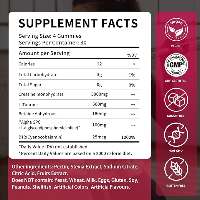 Creatine Monohydrate Gummies 5000mg for Men & Women - Sugar Free Pre-Workout Supplement, Chewables for Muscle Strength, Muscle Builder, Energy Boost, Mixed Berry Flavor, 120 Count (2 Pack)
