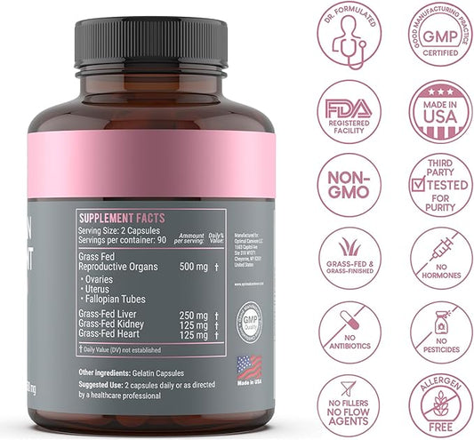 Beef Organ Supplement for Women | Supports Hormone Balance | Ovary, Uterus & Reproductive Nourishment + Liver, Kidney & Heart for Cycle Harmony, Mood Ease & Feminine Energy | 90 Day Supply
