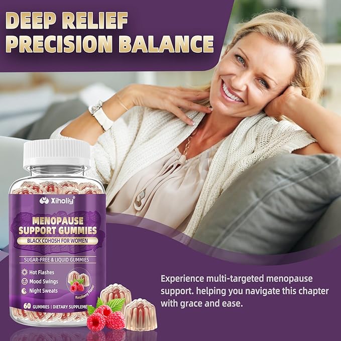 Menopause Supplements for Women with Black Cohosh, Menopause Relief Sugar Free Gummies for Hot Flashes, Natural Female Hormone Balance & Ashwagandha, Magnesium for Night Sweats, Mood Swings, 60 Count