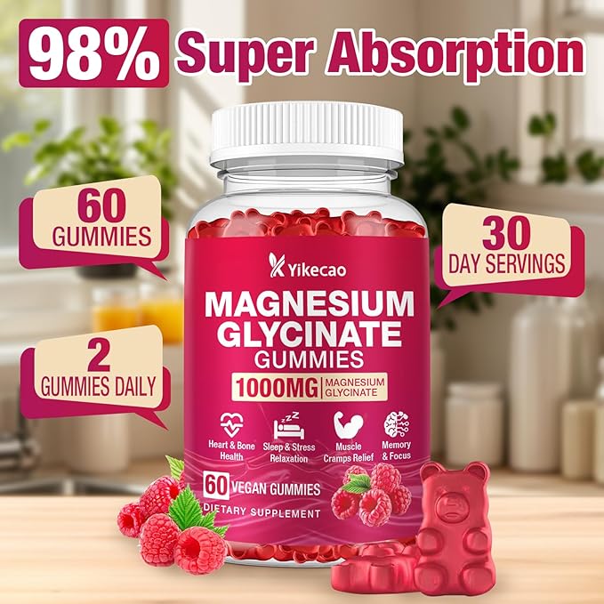 2 Pack Magnesium Glycinate Gummies 1000mg,Magnesium Gummies for Adults & Kids with L-Threonate, Magnesium Supplement for Relaxation, Calm, Sugar Free, Raspberry Flavor, 120 Count