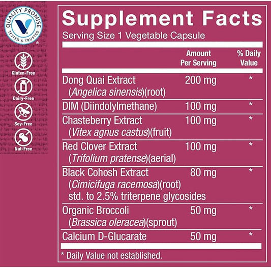 The Vitamin Shoppe Menopause Support - Estrogen Metabolism & Hot Flash Relief | Women's Hormone Balance | 60 Vegetable Capsules | Natural Comfort