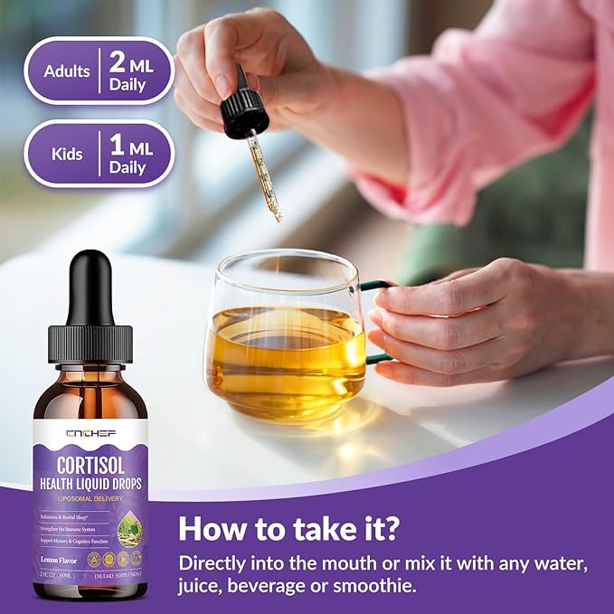 Cortisol Supplement Liquid Drops, Hormone Balance for Women Men Cortisol Detox with Magnesium Glycinate, L-Theanine, Rhodiola Rosea, Ashwagandha, Phosphatidylserine, Mood Focus, Sleep Support, 2 Fl Oz