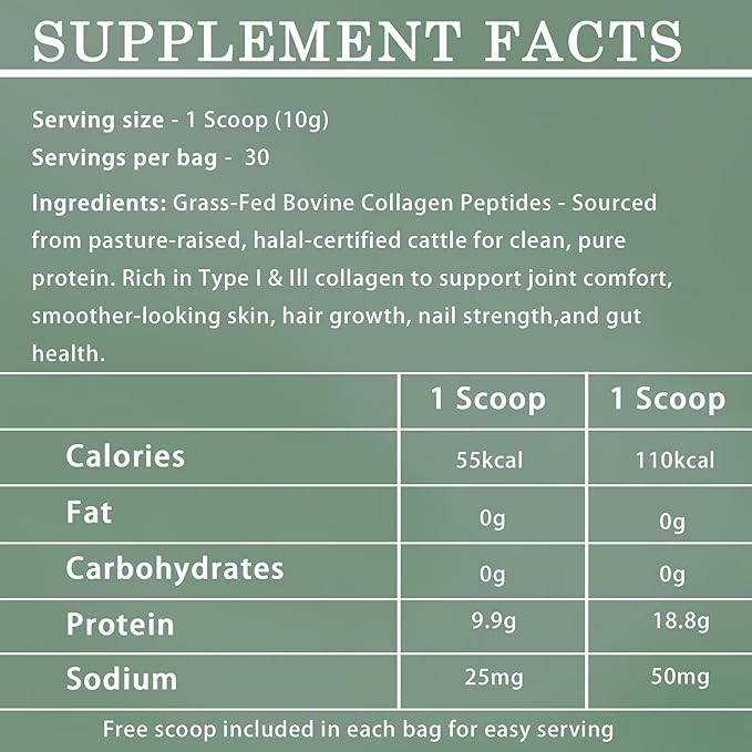 Halal Collagen Protein Powder - Pure Halal Collagen Peptides Grass Fed Organic Hydrolyzed Powder, Skin Glows | Joints Support | Gut Support, Non GMO, Sugar Free, Unflavoured, 30 Servings