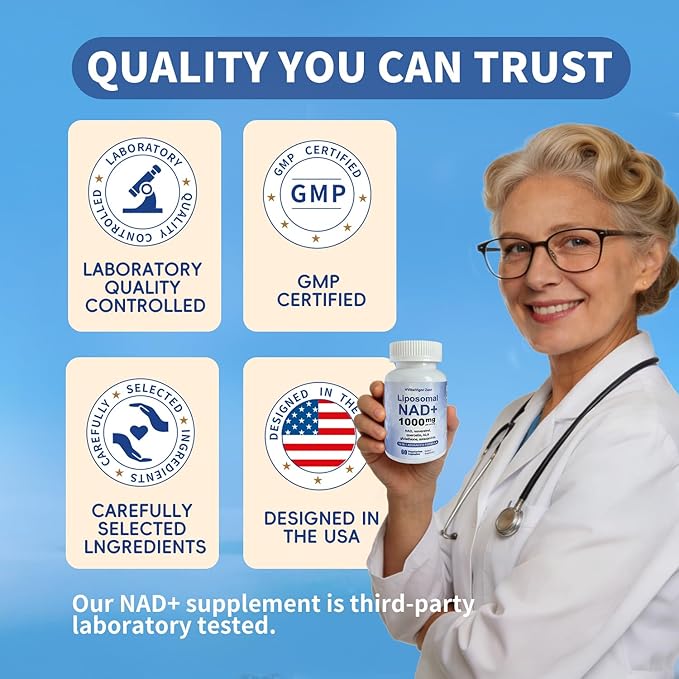 NAD Supplement 1000mg, Liposomal NAD+ Supplement with Resveratrol, Glutathione & Astaxanthin - Support Cellular Health, Stamina & Healthy Aging, NMN Supplement Alternative – 60 Capsules