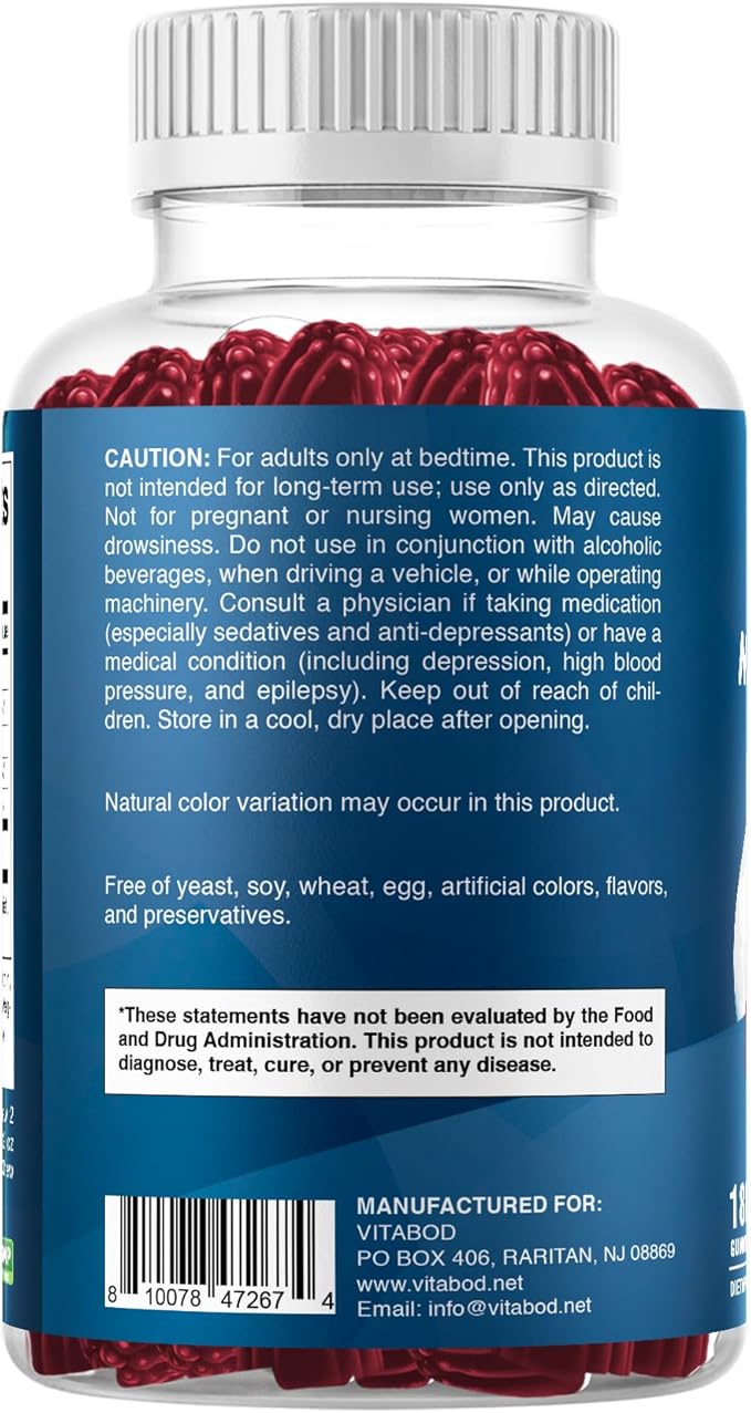 Vitabod Melatonin 20mg Gummies - 180 Count - Drug Free - Natural Strawberry Flavor - Vegetarian, Non-GMO, Gluten Free (1 Bottles)
