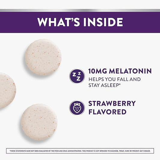 ZzzQuil Pure Zzzs Fast Dissolve Melatonin, Melatonin 10mg, Sleep Aid Supplement, Sleep Aids for Adults, Strawberry Flavored, 90 Fast Dissolve Melatonin Tablets