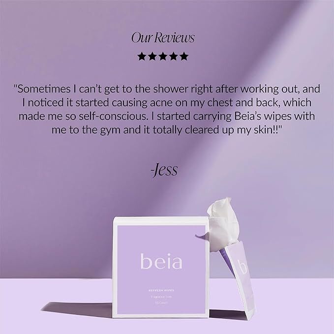 Beia Feminine Wipes Individually Wrapped - Odor Control pH Balancing Intimate Wipes for Women Hygiene with Aloe Vera & Green Tea - Fragrance Free & Vegan for Full Body & Face - 15 Refresh Travel Wipes