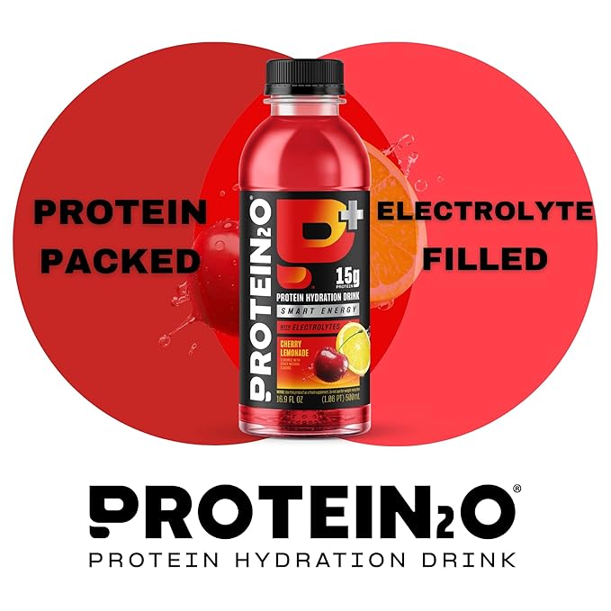 Protein2o 15g Whey Protein Infused Water Plus Energy, Cherry Lemonade, 16.9 oz Bottle (Pack of 12)