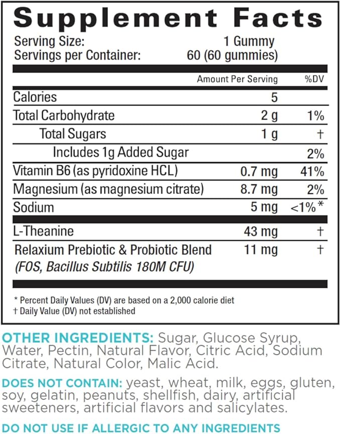 Relaxium Calm Gummies - Calm, Gut Health + Immune Support, Developed in The USA, with Vitamin B6, Magnesium, L-Theanine + Prebiotic & Probiotic Blend, Lemon Flavor, 60 Gummies (Pack of 2)