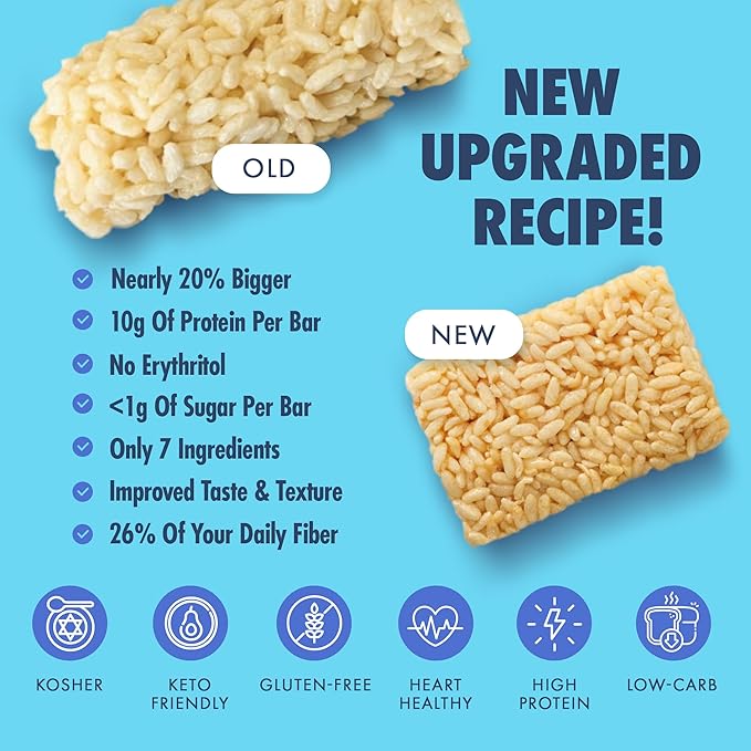 Sinless Snacks Delicious Marshmallow Krisp Bar - Low Carb Keto Snack - 10g Protein 2g Net Carbs - New Improved Recipe, More Soft & Chewy - Gluten Free, Low Sugar, Perfect Snack for the Family - 8 Bars