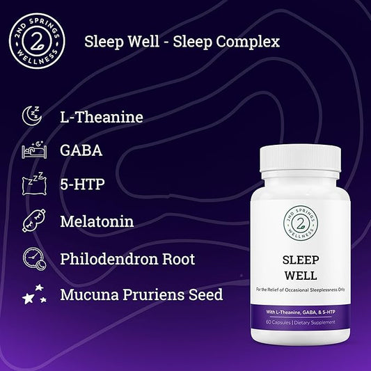 Sleep Well Calmness & Relaxing Support Formula - Powerful Blend with Magnesium, L-Theanine, GABA, and Melatonin - Enhances Relaxation + Promotes Healthy Sleep Patterns - 60 Capsules
