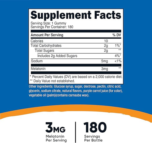 Nutricost Melatonin 3mg, 180 Gummies, Strawberry Flavored - Gluten Free, Non-GMO, No Corn Syrup