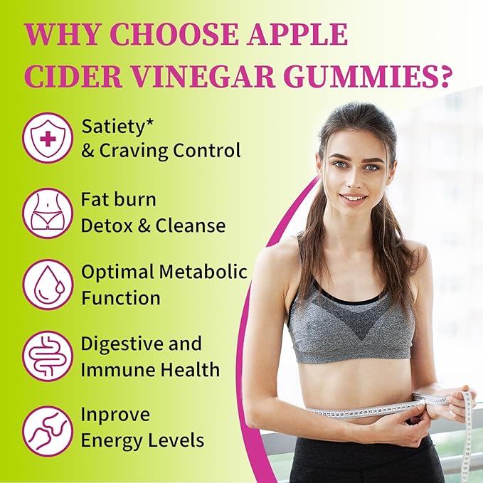 Appetite Suppressant Supplement| Akkermansia Function| Apple Cider Vinegar Gummies with Green Tea Extract, Probiotic for Fat Burner, Detox Cleanse, Metabolism, Energy & Digestive Health, 120 Gummies