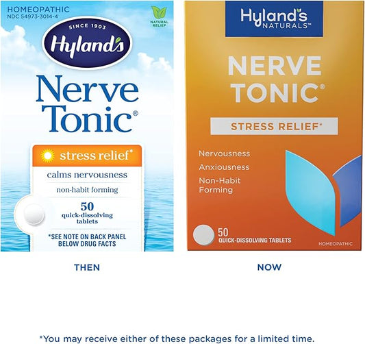 Hyland's Nerve Tonic Stress Relief Tablets, Natural Relief of Restlessness, Nervousness and Irritability Symptoms, Non-Habit Forming, Quick Dissolving Tablets, 50 Count