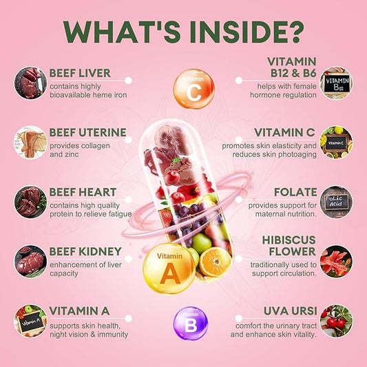 Totaria 2 Pack Beef Organ Supplement for Women - Beef Liver, Kidney, Heart,Uterus Tissue - Balance Hormones & Women's Overall Energy - Grass Fed, Pasture Raised - Natural Iron Supplement with Folate