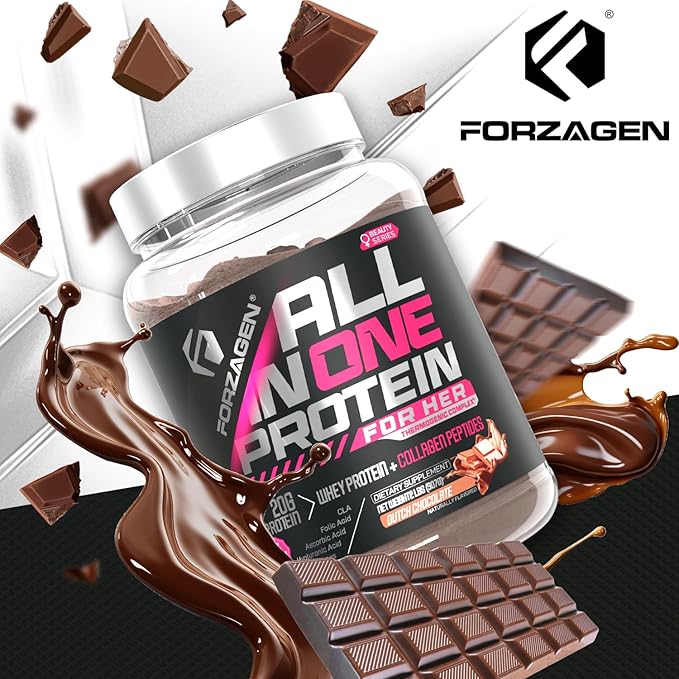Forzagen All in One Protein for Her | Women’s Protein Powder with Multi Collagen Peptides | Hydrolyzed Collagen Supplement, Gut Health, Great for Pre & Post Workout | Dutch Chocolate, 30+ Servings