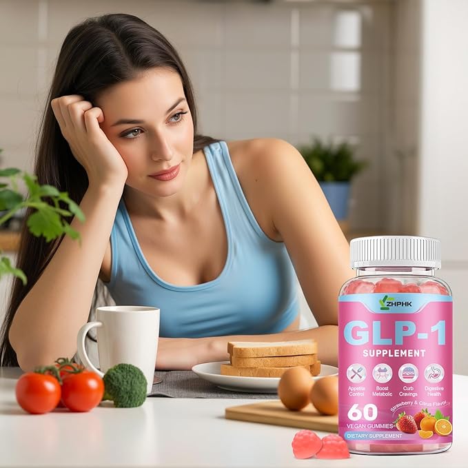 ZHPHK GLP-1 Support Gummies, Sugar-Free with Berberine, Cinnamon, Turmeric, Raspberry Ketone, Resveratrol, Appetite & Craving Control, Metabolism Digestion & Gut, No Stomach, 60 Count