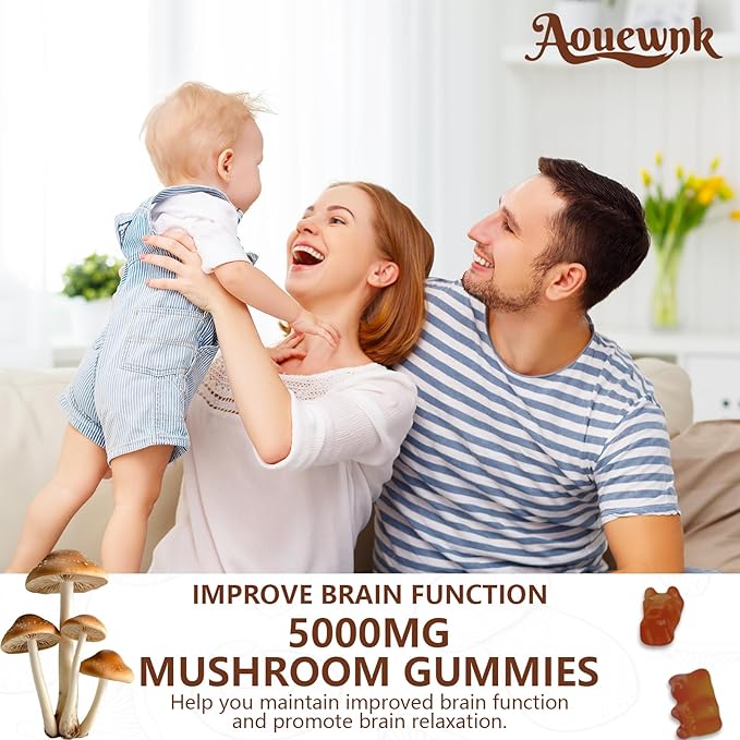 1 Pack 5000MG Mushroom Gummies for Men & Women - 10-in-1 Blend Mushroom Complex Supplement containing Lion's Mane, Brain and Immune Boosting, Blueberry Flavor, Non-GMO, 60 Cts