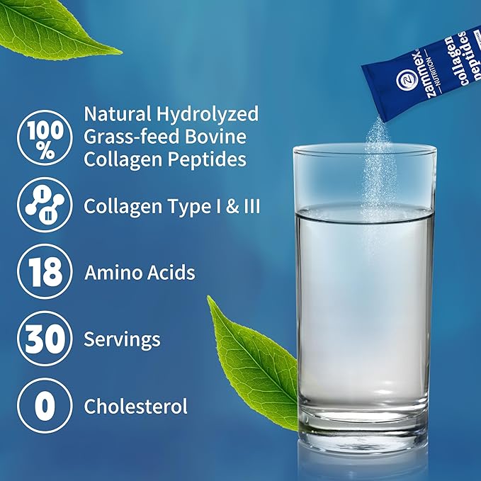 Premium Collagen Peptides Powder, 30 Sticks Travel Packets(Type I, III), Unflavored Collagen Protein Powder to Go, Hydrolyzed Collagen Peptides for Skin Hair Nail Joint, 10g per Serving, Paleo & Keto