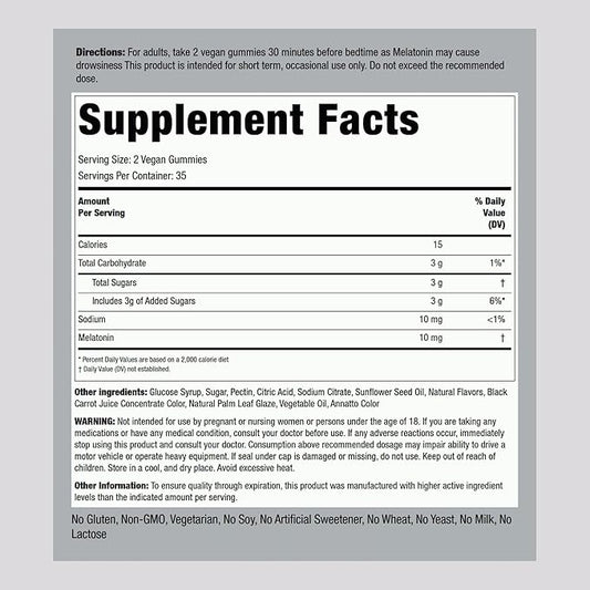 Piping Rock Melatonin Gummies 10mg | 70 Count | Berry Flavor Supplement | Vegan, Non-GMO, Gluten Free