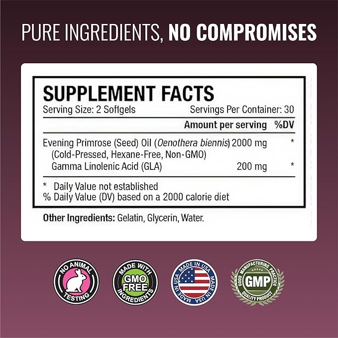 Approved Science Evening Primrose Oil - Maximum Strength - Cold Pressed - 10% GLA - Hormonal Balance, Skin and Heart Health - 6 Month Supply - All Natural