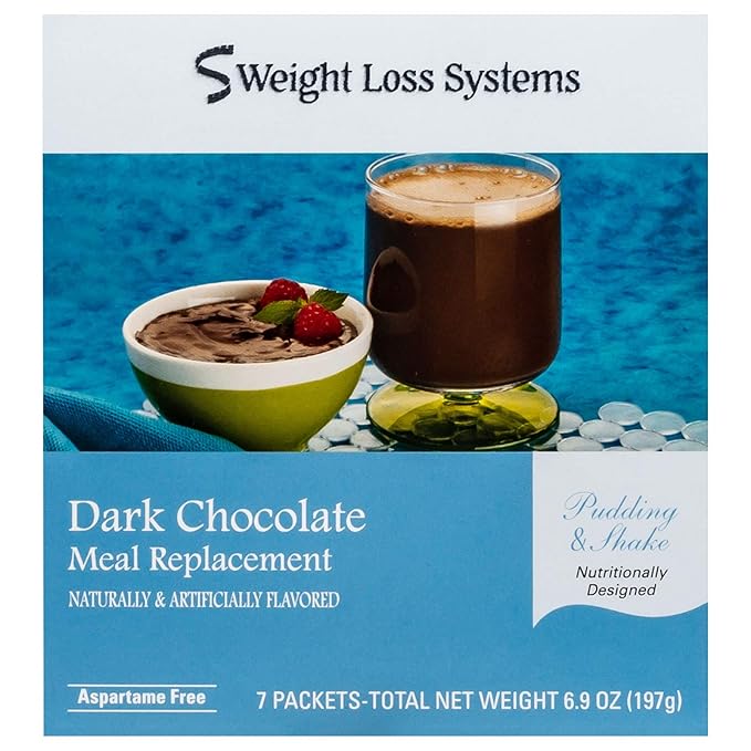 Weight Loss Systems Dark Chocolate Protein Pudding and Shake, 15g Protein, 100 Calorie Meal Replacement, Low Carb, Low Fat, Aspartame Free, Vitamins, 7 Count Box