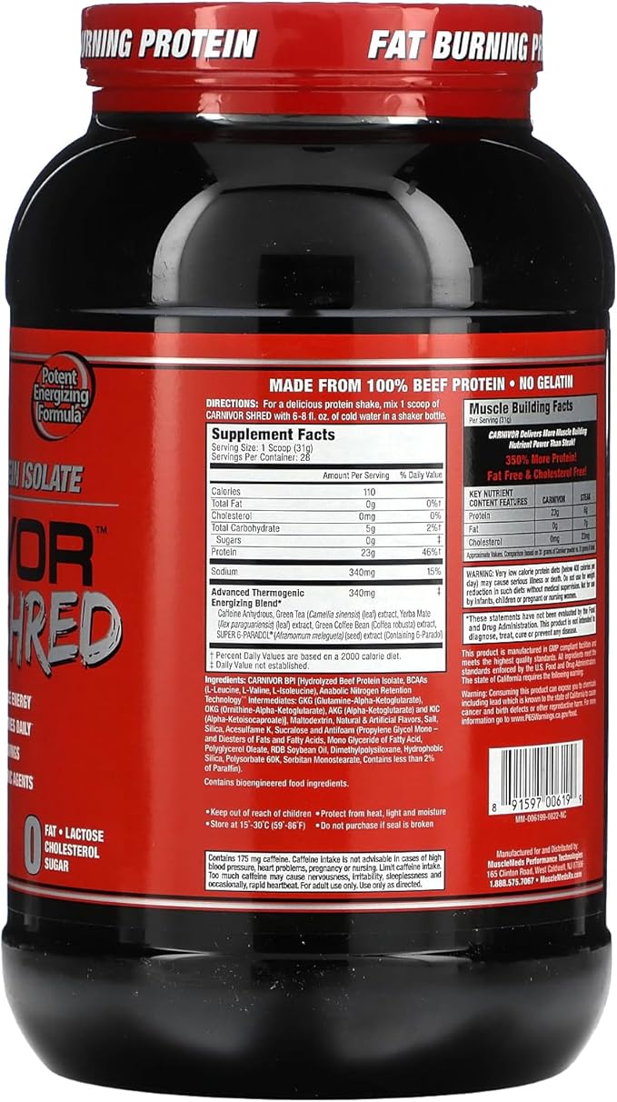 MuscleMeds Carnivor Shred Fat Burning Hydrolized Beef Protein Isolate, 0 Lactose, 0 Sugar, 0 Fat, Vanilla Caramel, 2 Pound, 28 Servings
