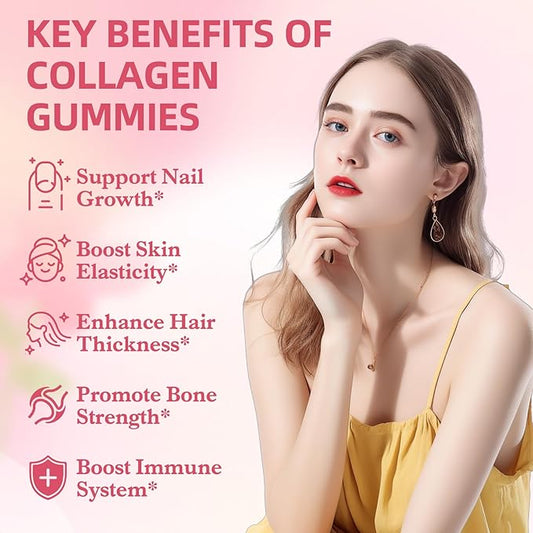 Collagen Gummies for Women & Men - Hydrolyzed Collagen Peptides Type I II III V X | 60 Cts with Biotin, Hyaluronic Acid & Vitamins C D B12 A E | Boost Skin Hair Nails, Bone, Digestive & Immune Health