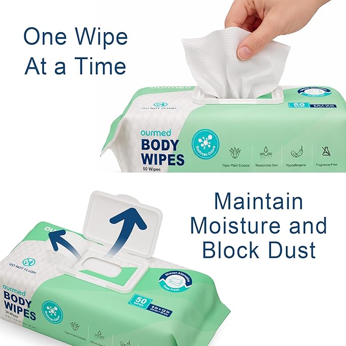Extra Large Body Wipes No-Rinse Bathing, 9"x12" Shower Wipes, Moisture and Hypoallergenic, Home Essentials for Adults and Elderly Care, 50 Count