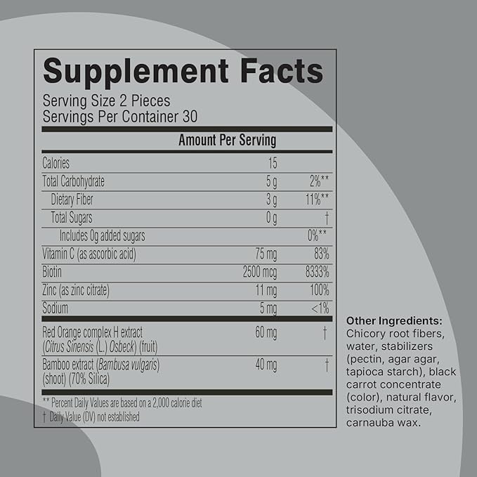 Swisse Hair Skin Nails Glam Bites – Biotin, Bamboo & Blood Orange – Supports Hair Growth, Stronger Nails & Radiant Skin – Zero Sugar Gummies for Adults – Natural Blood Orange Flavor, 60 Count