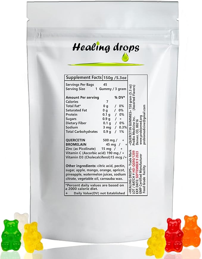 Quercetin with Bromelain Gummies - Vitamin C + Zinc + Vitamin D3 - Quercetin 500mg Gummies for Kids and Adults (1)