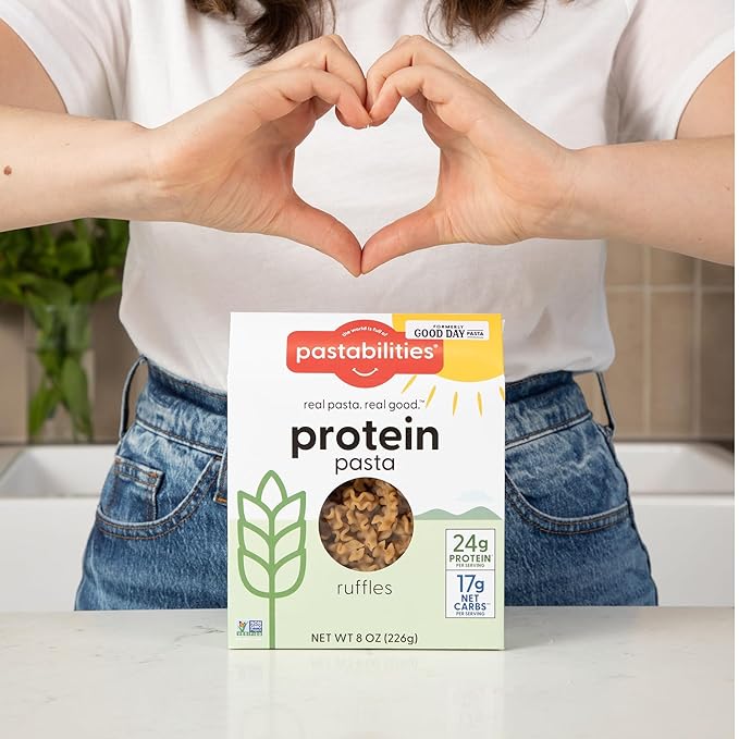 Pastabilities, Protein Pasta, Ruffles - 24g Protein & Low Carb, 17g Net Carbs - High Protein, Delicious Taste & Texture Non-GMO Plant-Based Pasta, Keto Friendly, Vegan (8 Ounce, 2 Pack)