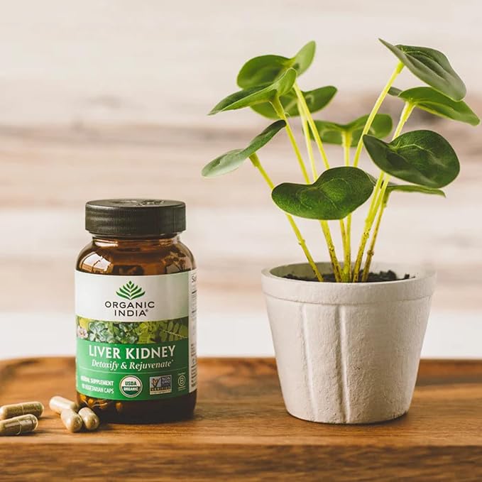 ORGANIC INDIA Liver Kidney Herbal Supplement - Detoxify & Rejuvenate, Supports Healthy Liver & Kidney Function, Vegan, Gluten-Free, Kosher, USDA Certified Organic, Non-GMO - 180 Capsules
