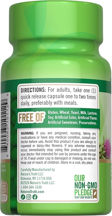 Nature's Truth Milk Thistle Seed Extract | Herbal Supplement | 100 Capsules | Non-GMO & Gluten Free