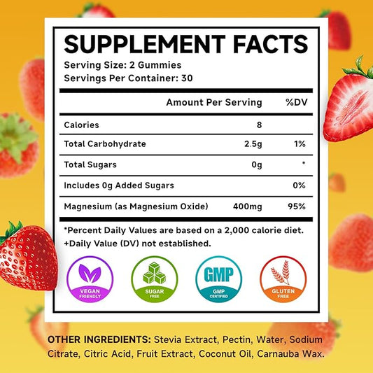 2 Pack Magnesium Oxide Gummies 400mg, Chewable Magnesium Oxide Supplement for Adults & Kids, Muscle Function Support, Non-GMO, Sugar-Free, Strawberry Flavor, 120 Count