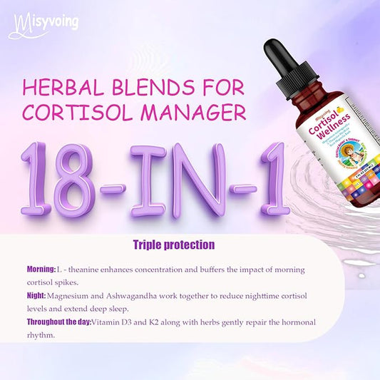Cortisol Supplement Drops, 18-in-1 Cortisol Detox w. Magnesium Glycinate&Ashwagandha, L-Theanine, Phosphatidylserine, Hormone Balanced for Women, Mood Focus, Promote Seep
