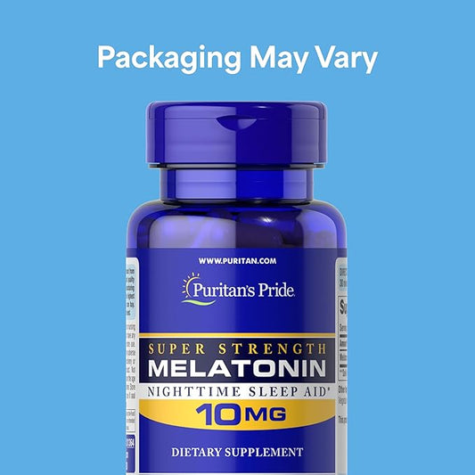Puritan's Pride Premium Super Strength Melatonin 10mg Sleep Aid, Dietary Supplement for Sound, Restful, and Longer Sleep Support, 4 Month Supply, 120 Rapid Release Capsules (Packaging May Vary)