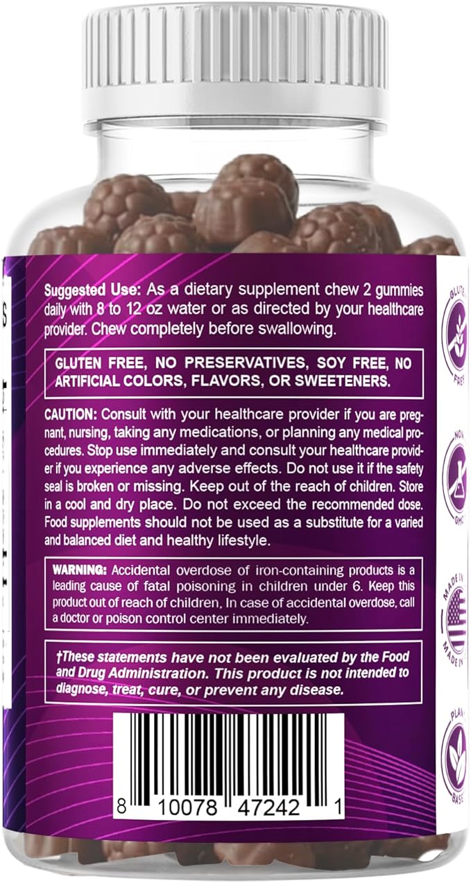 Vitamatic Iron 65 mg Gummies Supplement for Women & Men - 60 Vegan Gummies - Great Tasting Iron Gummy Vitamins with Vitamin C (2)