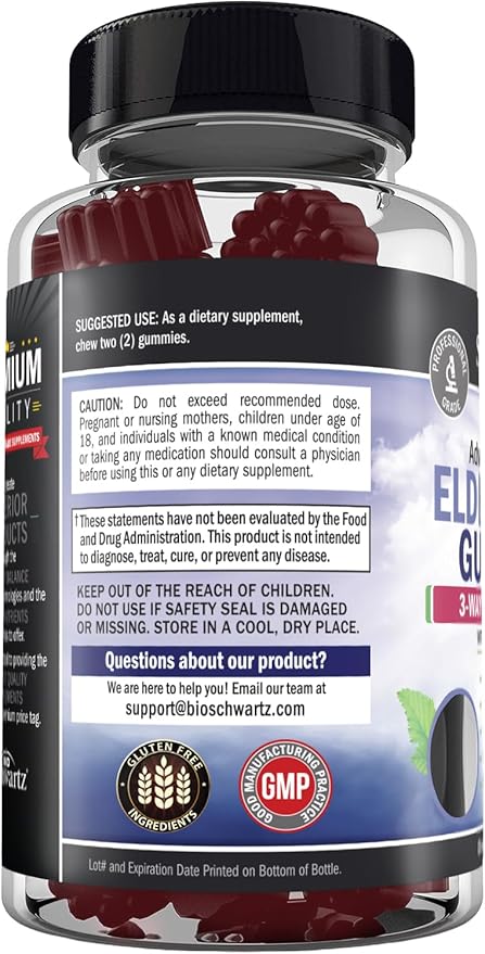 BioSchwartz Elderberry Gummies with Zinc and Vitamin C - Natural Immune Support for Adults & Kids - Black Sambucus Elderberries - Third-Party Tested, Non-GMO, Vegan Multimineral Supplement, 60 Count