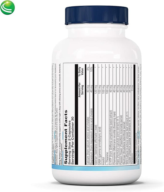 Nutra Biogenesis Sleep Factors - Sleep Aid Supplement for Adults with Melatonin, Magnesium, Valerian Root, GABA & L-Theanine, Sleeping & Rest Support - 60 Veggie Capsules