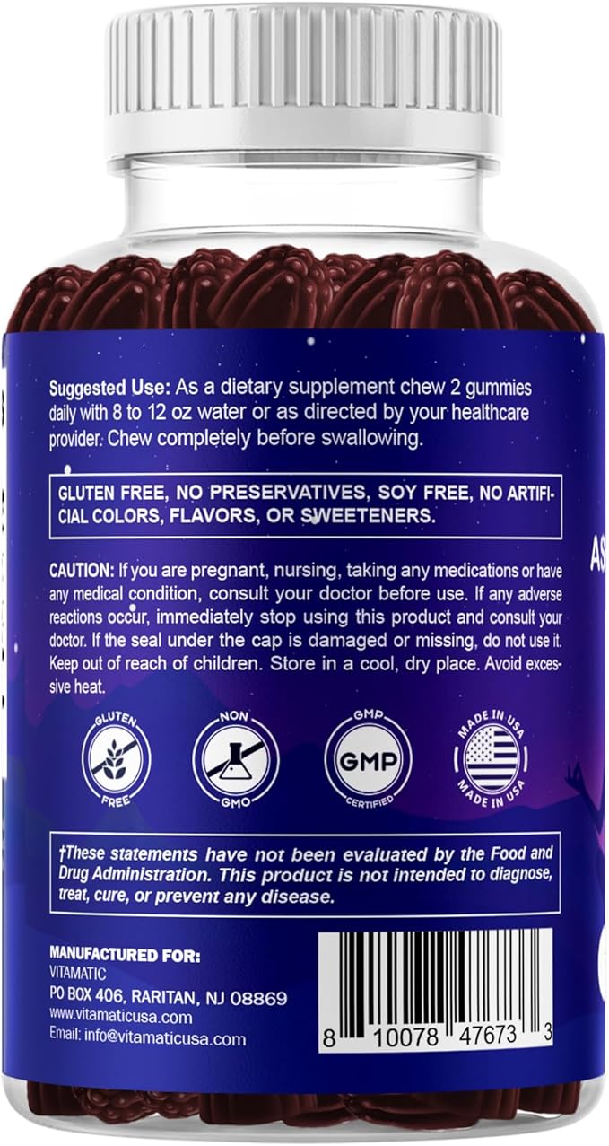 Vitamatic KSM-66® Ashwagandha + D3 Gummies – Natural Blue Raspberry Flavor – Sugar Free, Gluten Free, Non-GMO – 60 Gummies