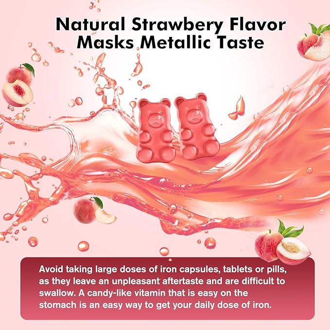 2PCS Iron Supplement for Women & Men Gummies, Multivitamin Blood Builder Iron Supplement with Folate Vitamin C B12 B6 Zinc for Adults & Kids - Energy Support - Peach Flavor, Vegan 120 Gummies
