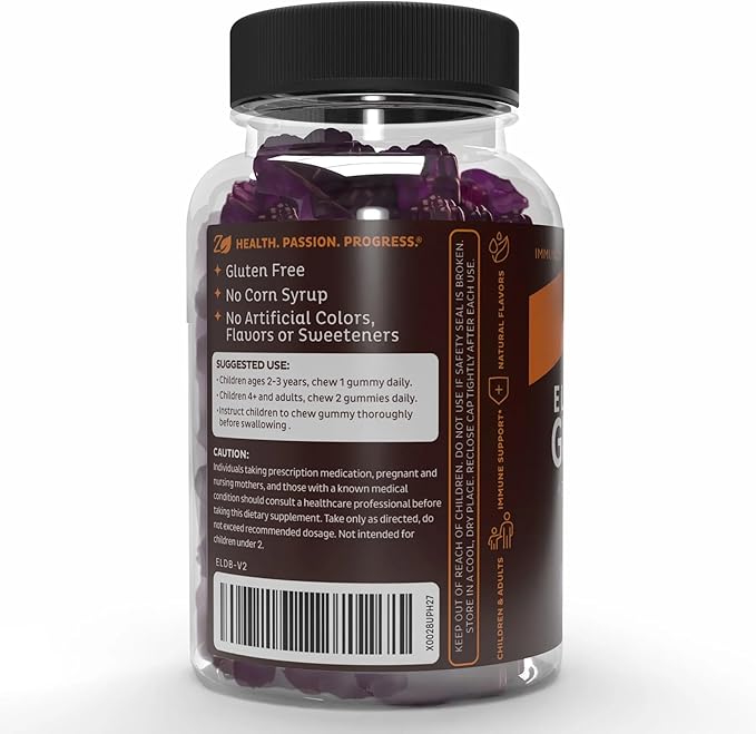 Zeal Naturals Elderberry Gummies for Adults and Kids, Sambucus Black Elderberry with Zinc and Vitamin C, Immune Support Gummies, 60 Count
