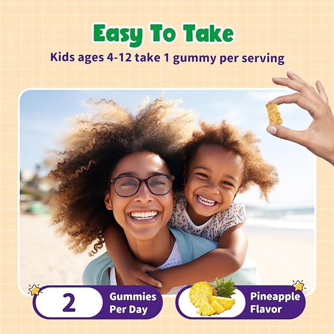 Kids Magnesium Gummies - Magnesium Glycinate Gummies with Vitamin D3, B6, Potassium & Ashwagandha for Kids & Adults Relaxation, Sleep, Brain & Bone Health -Sugar Free Pineapple Flavor 60 ct