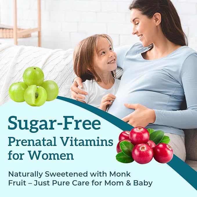 Prenatal Gummies Sugar Free 90 Count - Organics Prenatal Vitamins for Women with Folate, DHA & Probiotics - Iron Free Prenatal Vitamin Gummies for Immune & Digestive - 1 Bottle