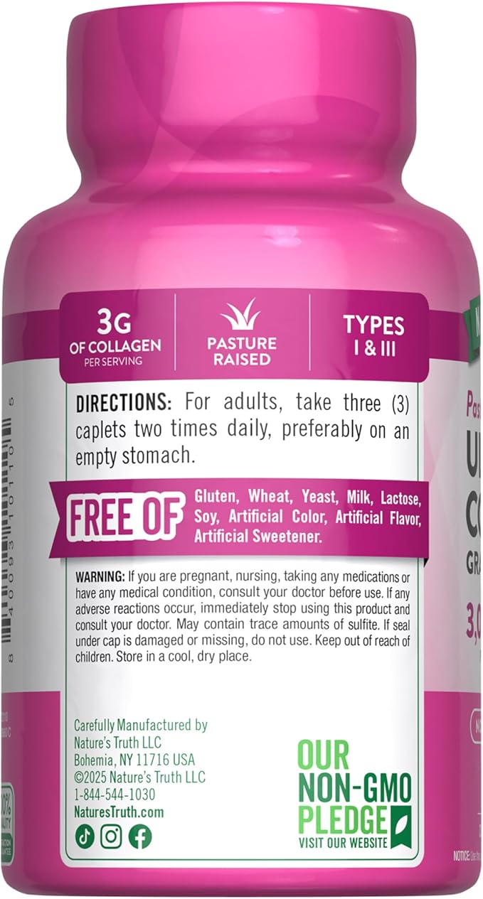 Nature's Truth Collagen Peptides | 90 Caplets | Type 1 and 3 with Vitamin C | Grass Fed, Non-GMO & Gluten Free Supplement