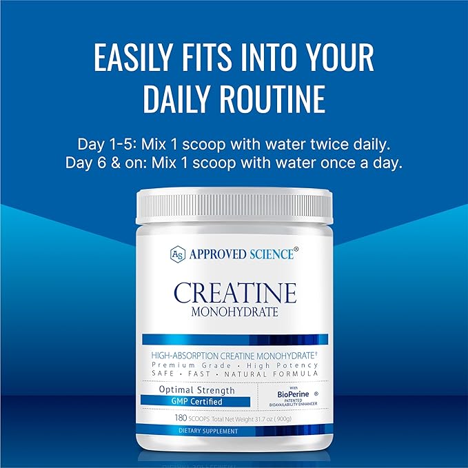 Approved Science Creatine Monohydrate Powder – with BioPerine – Supports Strength, Lean Muscle & Recovery – 5 g Per Serving – Unflavored Creatine Powder – Non-GMO, Vegan – 360 Servings (Pack of 2)