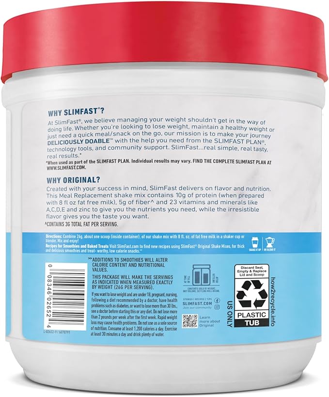 SlimFast Original Meal Replacement Powder, French Vanilla, Weight Loss Shake Mix, 10g of Protein, 14 Servings (Pack of 3) (Packaging May Vary)