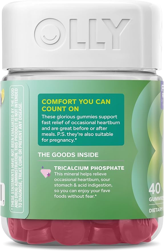 OLLY Heartburn Helper Gummy Supplement, Fast Relief of Occasional Heartburn,* Tricalcium Phosphate, Berry Breeze Flavored, 20 Servings - 40 Count